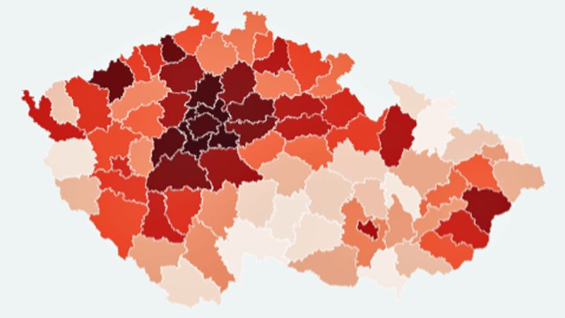 Koronavirová mapa: Praha a okolí nejtmavší